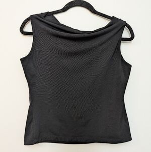 Y2K Black Gothic Boatneck Cowl Neck Midriff Tank Top in Stretchy Spandex Sz L